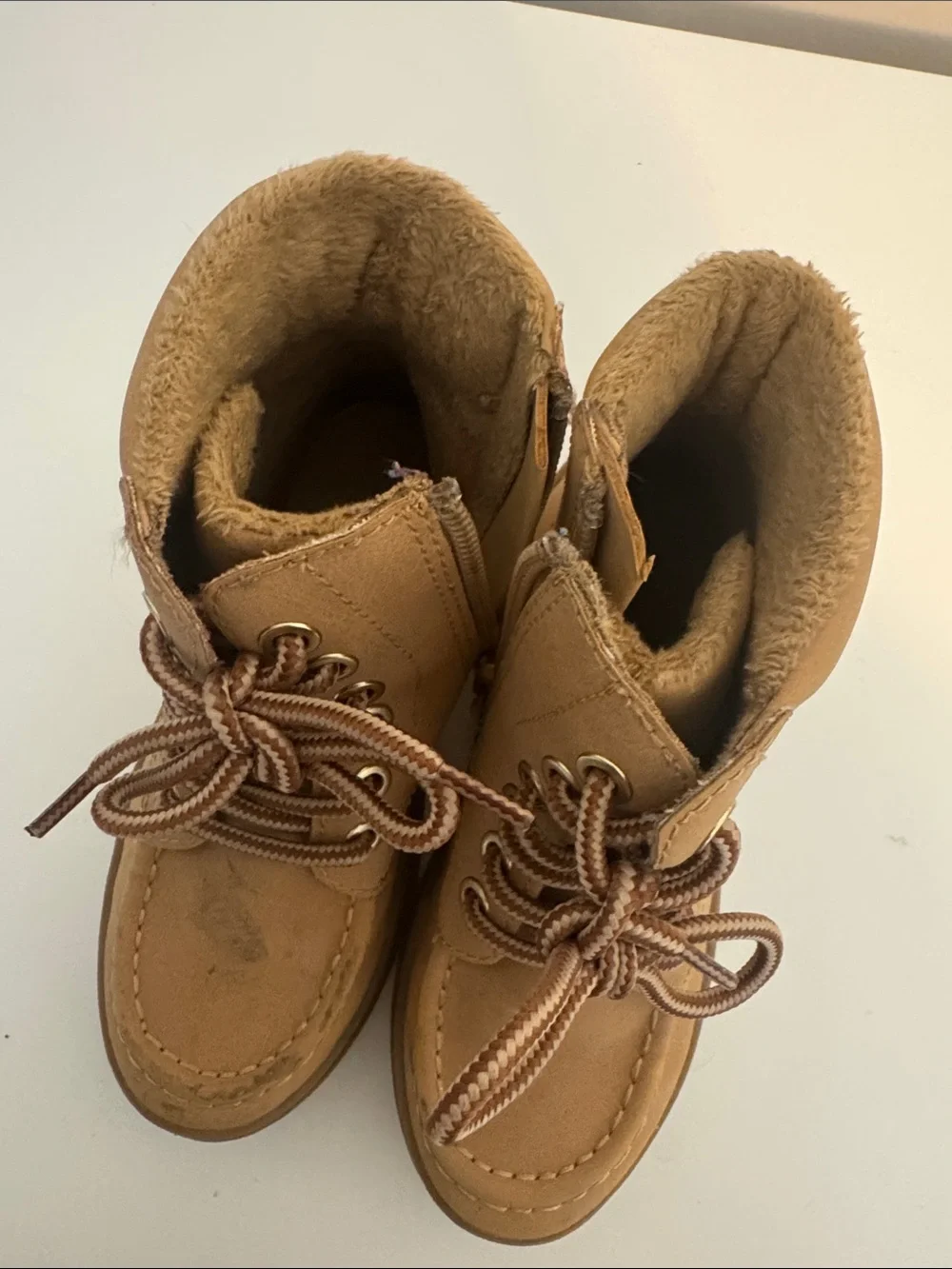 Kids Tan Lace-Up Lined Boots